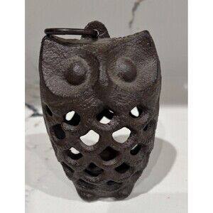 Vintage Cast Iron Owl Japanese  Candle Holder Lantern 5” Tall 4” Wide
